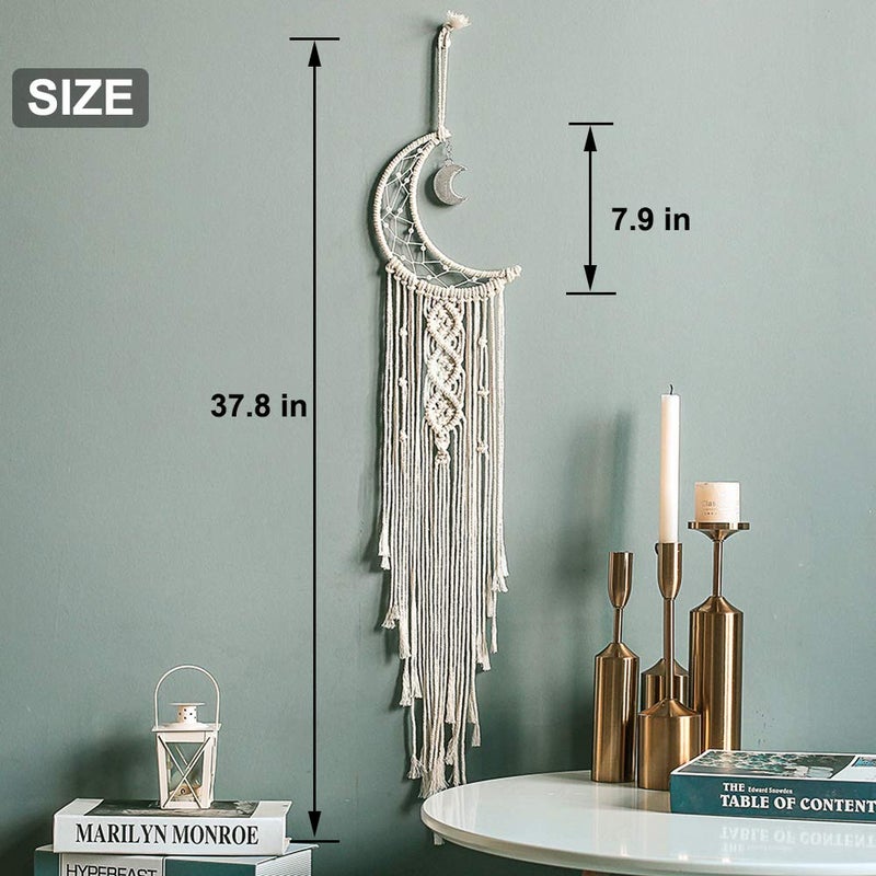 MOONFLY Dream Catcher with Handmade Moon Star Design Woven Cotton Dream Catchers Boho Macrame Wall Hanging Home Decoration Ornament Craft Gift (White Moon) - Image 5
